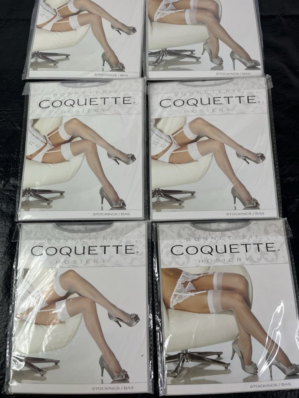 6 Pair NEW Bonneterie Coquette Hosiery White Sheer Thigh High Stockings OS-XL